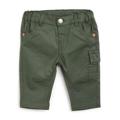 Boys Medium Green Solid Long Trousers